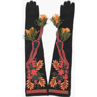 Manusi Floral-Motif Suede Opera Gloves With Studs Femei