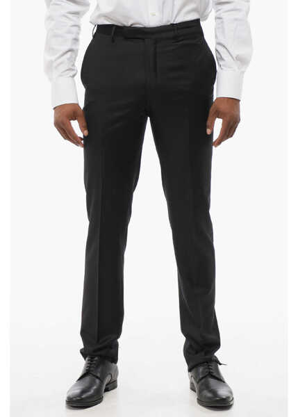 Pantaloni eleganti CORNELIANI Trend Virgin Wool Pants With Belt Loops Black Barbati (BM 18228511) 1