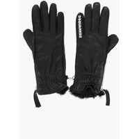 Manusi Leather Gloves With Half Zip And Real Fur Inner Femei