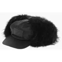 Caciuli Ski Solid Color Nylon Cap With Real Fur Details Barbati