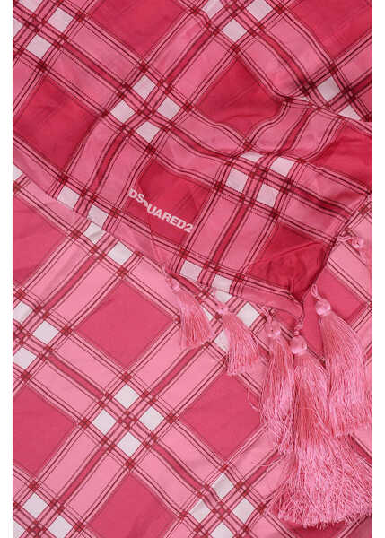 Esarfe DSQUARED2 Checked Silk Foulard With Tassels Pink Femei (BM 18229141) 3