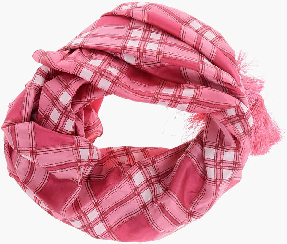 Esarfe DSQUARED2 Checked Silk Foulard With Tassels Pink Femei (BM 18229141) 1