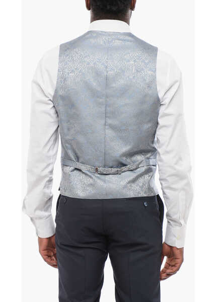 Veste costum CORNELIANI Blended Silk Damasked Motif Vest With Half-Belt Light Blue Barbati (BM 18229387) 2