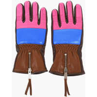 Manusi Color Block Leather Glovers With Half Zip Femei