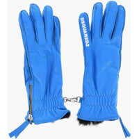 Manusi Leather Gloves With Half Zip And Real Fur Inner Femei
