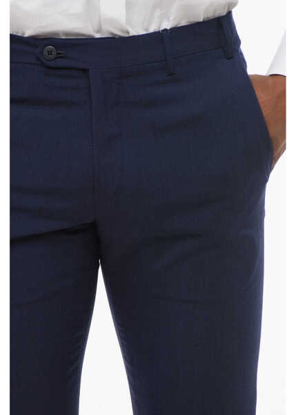 Pantaloni eleganti CORNELIANI Jacquard Virgin Wool Pants With Belt Loops Blue Barbati (BM 18229570) 3