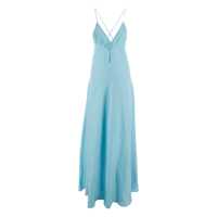 Rochii Light Blue Sleeveless Long Dress With Criss-Crossed Spaghetti Straps And Rear Button Closure In Tech Fabric Woman Femei
