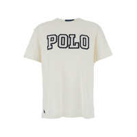 Tricouri White Crewneck T-Shirt With Logo Lettering On The Fornt And Pony Embroidery On The Front In Cotton Man Barbati
