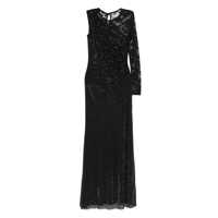 Rochii Self-Portrait Black Rhinestone Mesh And Lace Maxi Dress Femei