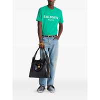 Tricouri Balmain pentru Barbati - Tricouri Balmain Green Crewneck T-Shirt With Logo Lettering Print On The Front In Cotton Man GREEN Barbati (BM 18232251) - B-mall.ro