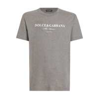 Tricouri Grey Crewneck T-Shirt With Logo Lettering Print On The Front In Cotton Man Barbati