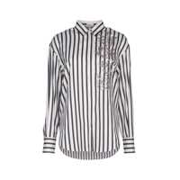 Camasi Brunello Cucinelli Cotton Striped Shirt With Glistening Flora Embroidery Femei