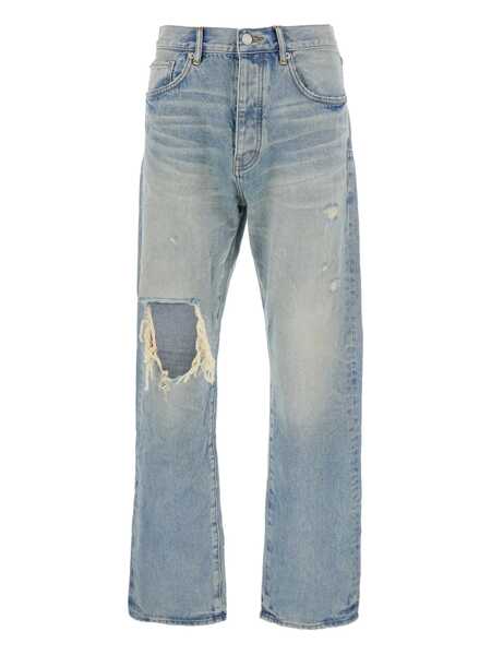 Blugi PURPLE BRAND Light Blue Jeans With Logo Patch On The Rear And Maxi Ripping On The Front In Denim Man BLUE Barbati (BM 18233148) 1