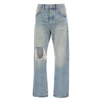 Blugi Light Blue Jeans With Logo Patch On The Rear And Maxi Ripping On The Front In Denim Man Barbati