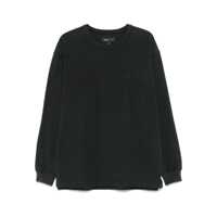 Tricouri Black Crewneck T-Shirt With Long Sleeves And Tonal Logo Lettering Embroidery On The Front In Cotton Man Barbati