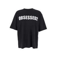 Tricouri Black Crewneck T-Shirt With Maxi Logo Lettering On The Front In Cotton Man Barbati