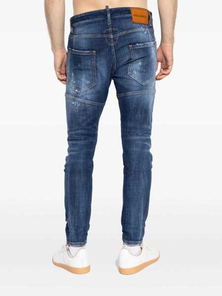 Blugi DSQUARED2 Tidy Biker Blue Jeans With Paint Embellishments And Logo Patch On The Rear In Denim Man BLUE Barbati (BM 18233403) 4