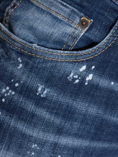 Blugi DSQUARED2 Tidy Biker Blue Jeans With Paint Embellishments And Logo Patch On The Rear In Denim Man BLUE Barbati (BM 18233403) 5