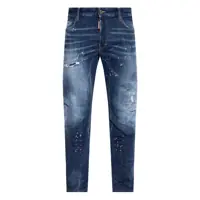 Blugi DSQUARED2 'Tidy Biker' Blue Jeans With Paint Embellishments And Logo Patch On The Rear In Denim Man