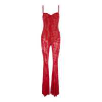 Salopete Red Jumpsuit With Sweatheart Neckline And Flared Leg In Tech Fabric Stretch Woman Femei