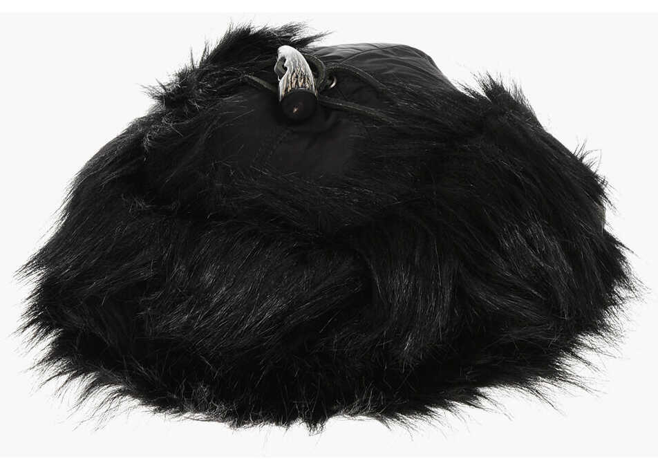 Caciuli DSQUARED2 Ski Solid Color Cap With Contrasting Logo And Faux Fur Detai Black Barbati (BM 18234166) 2