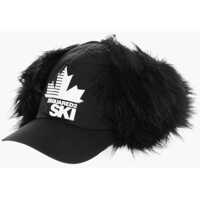 Caciuli Ski Solid Color Cap With Contrasting Logo And Faux Fur Detai Barbati