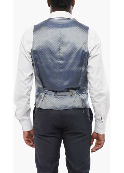 Veste costum CORNELIANI Silk Geometric Motif Vest With Half-Belt Light Blue Barbati (BM 18234169) 2