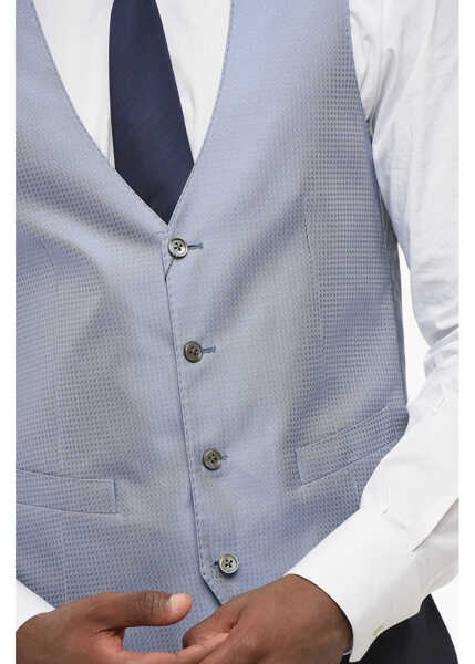 Veste costum CORNELIANI Silk Geometric Motif Vest With Half-Belt Light Blue Barbati (BM 18234169) 3