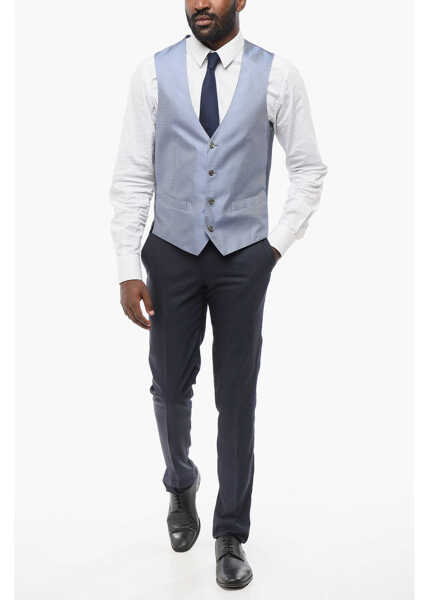 Veste costum CORNELIANI Silk Geometric Motif Vest With Half-Belt Light Blue Barbati (BM 18234169) 4