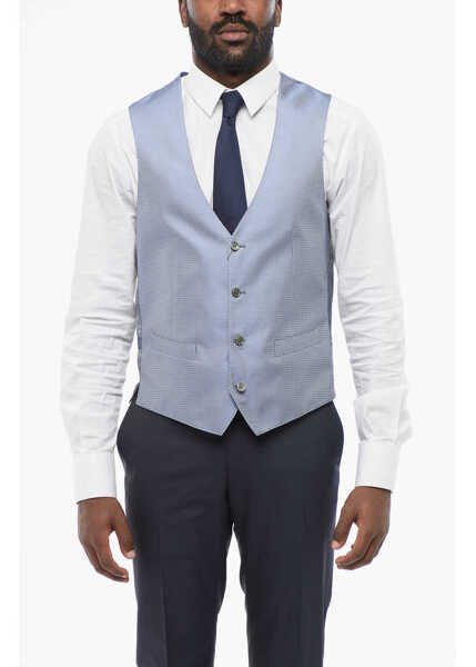 Veste costum CORNELIANI Silk Geometric Motif Vest With Half-Belt Light Blue Barbati (BM 18234169) 1