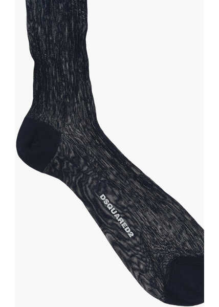 Sosete DSQUARED2 Ribbed Silk Long Socks Blue Barbati (BM 18234187) 2