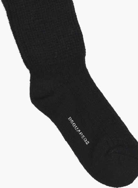 Sosete DSQUARED2 Solid Color Wool Blend Long Socks Black Barbati (BM 18234220) 2
