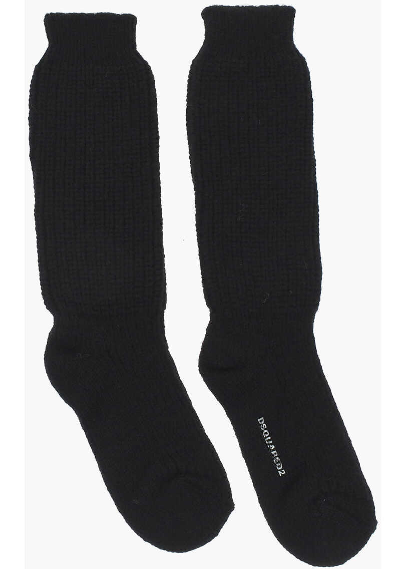 Sosete DSQUARED2 Solid Color Wool Blend Long Socks Black Barbati (BM 18234220) 1