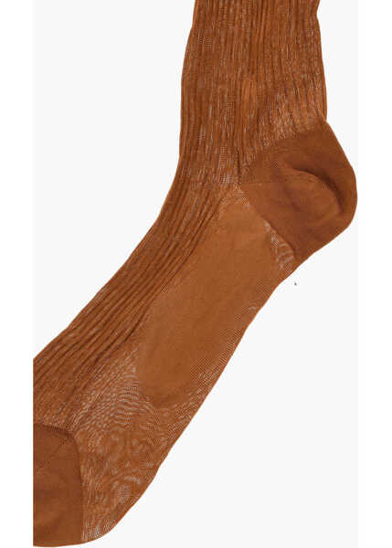 Sosete DSQUARED2 Ribbed Silk Long Socks Brown Barbati (BM 18234247) 2