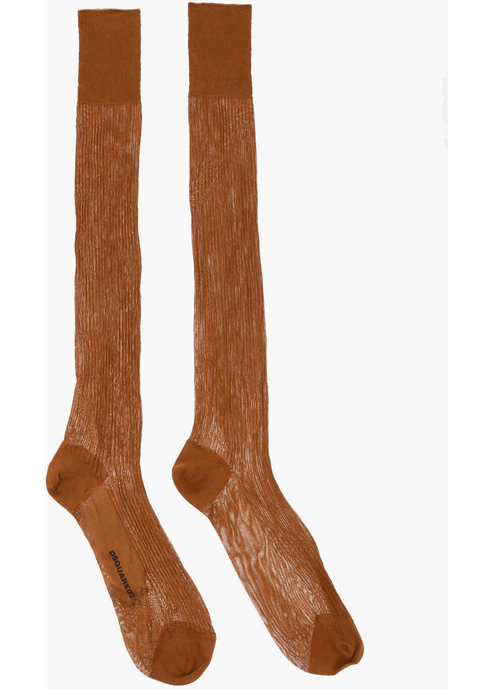 Sosete DSQUARED2 Ribbed Silk Long Socks Brown Barbati (BM 18234247) 3