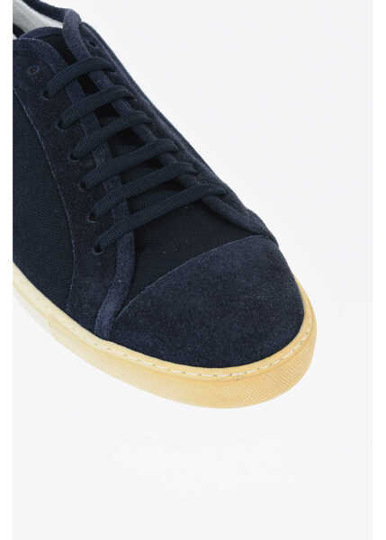 Sneakers CORNELIANI Id Solid Color Suede And Fabric Low-Top Sneakers Blue Barbati (BM 18234355) 4