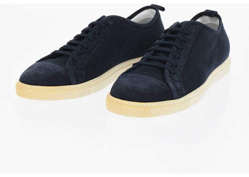 Sneakers CORNELIANI Id Solid Color Suede And Fabric Low-Top Sneakers Blue Barbati (BM 18234355) 1