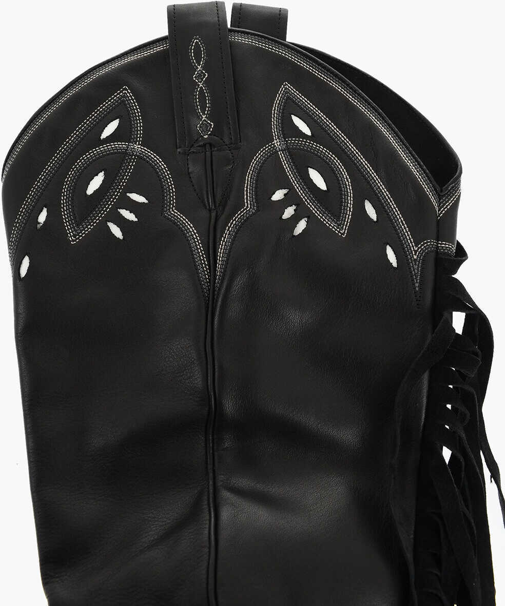 Manusi DSQUARED2 Leather Muffs With Fringes And Zip Black Femei (BM 18234397) 3