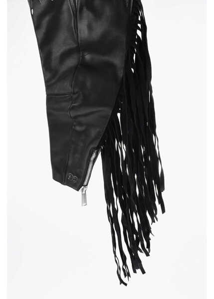 Manusi DSQUARED2 Leather Muffs With Fringes And Zip Black Femei (BM 18234397) 4