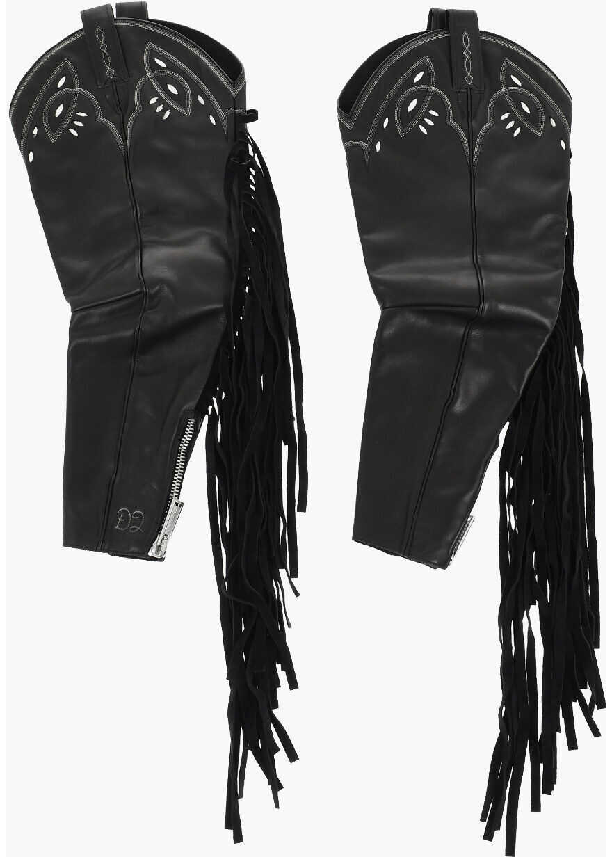 Manusi DSQUARED2 Leather Muffs With Fringes And Zip Black Femei (BM 18234397) 1