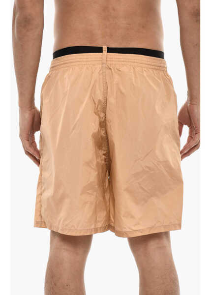 Bermude DSQUARED2 Slip Swimshorts With Logoed Contrasting Waistband Beige Barbati (BM 18234427) 2