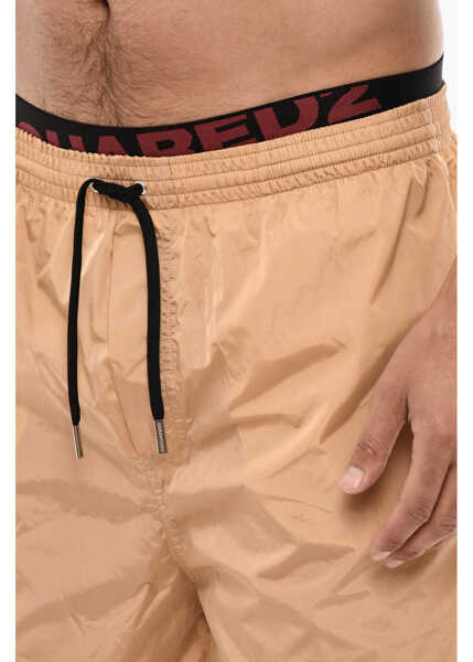 Bermude DSQUARED2 Slip Swimshorts With Logoed Contrasting Waistband Beige Barbati (BM 18234427) 3