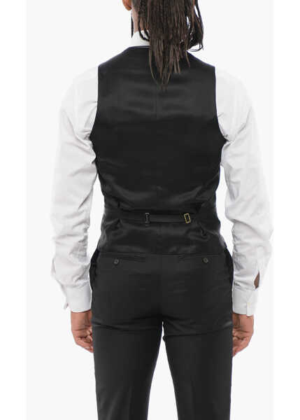 Veste costum CORNELIANI Cool Wool Vest With Slit Pocket Black Barbati (BM 18234553) 2