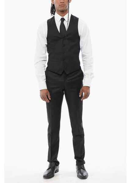 Veste costum CORNELIANI Cool Wool Vest With Slit Pocket Black Barbati (BM 18234553) 4