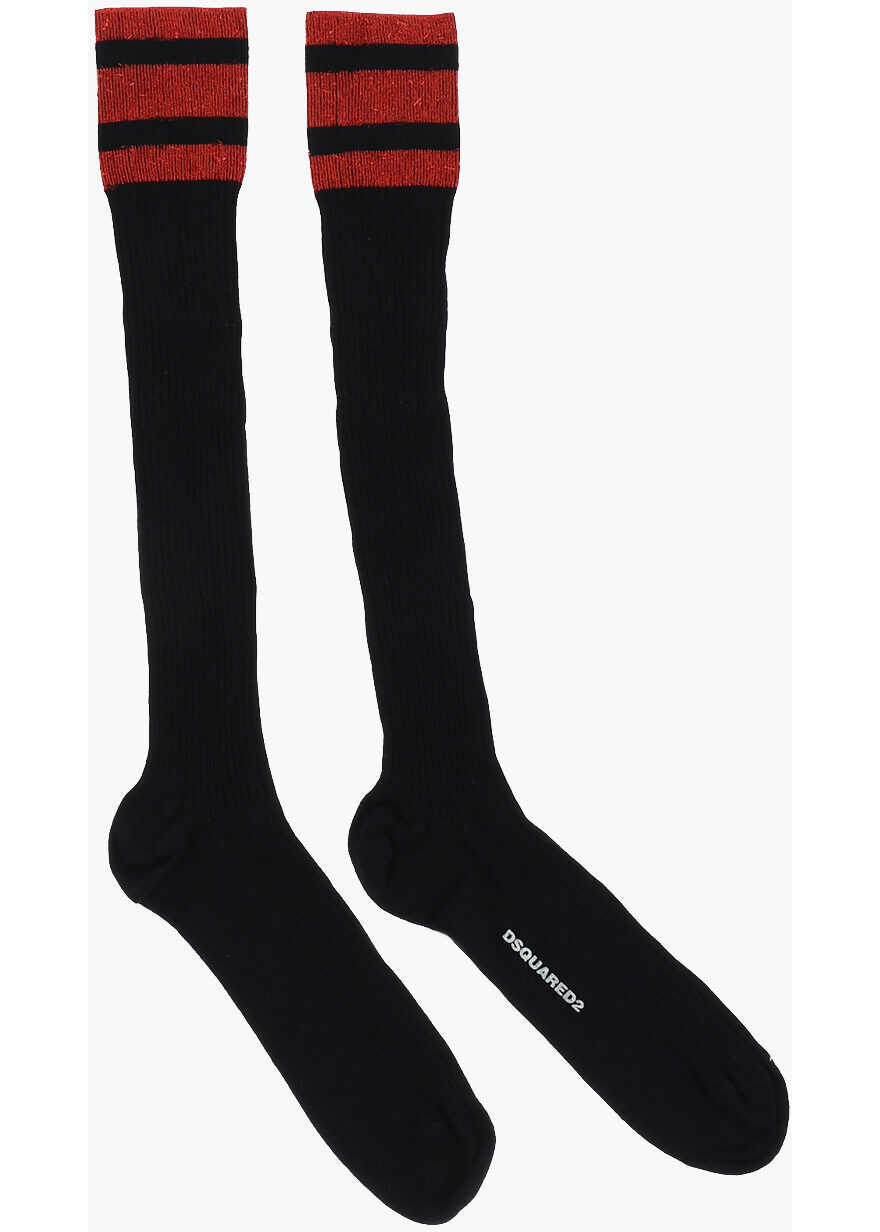 Sosete DSQUARED2 Ribbed Long Socks With Lurex Details Black Barbati (BM 18234601) 3