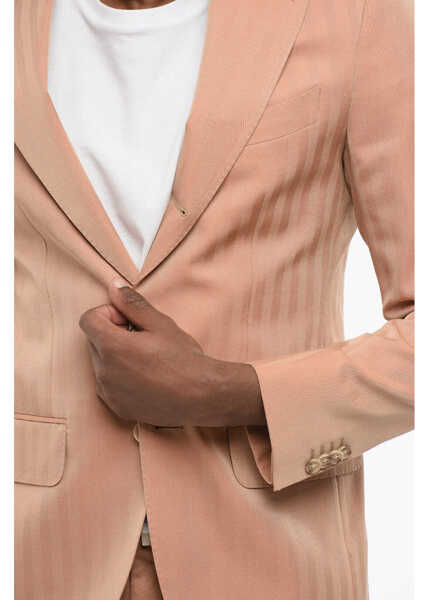 Sacouri CORNELIANI Cc Collection Single Breasted Blazer With Tone-On-Tone Strip Beige Barbati (BM 18234745) 3