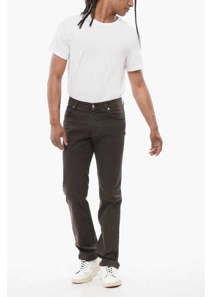 Blugi drepti CORNELIANI Id Luxury Straight Fit Denims With Embroidered Logo Brown Barbati (BM 18234763) 4