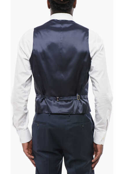 Veste costum CORNELIANI Cc Collection Single-Breasted Refined Virgin Wool Vest Blue Barbati (BM 18234793) 2