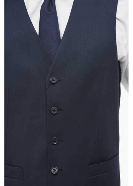 Veste costum CORNELIANI Cc Collection Single-Breasted Refined Virgin Wool Vest Blue Barbati (BM 18234793) 3