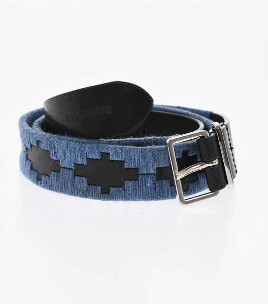 Curele DSQUARED2 Leather Belt With Fabric Details 30Mm Blue Femei (BM 18263044) 1